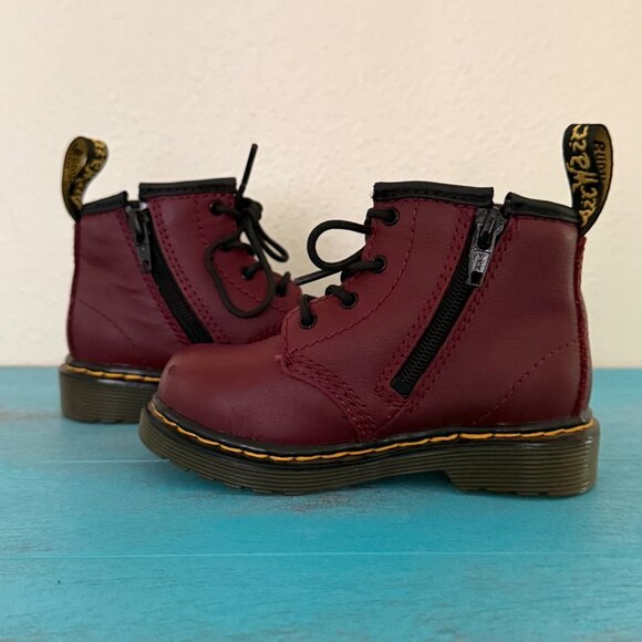 Dr. Martens Red Leather Toddler Lace-Up Boots With Side Zippers Size 6T - Picture 7 of 9